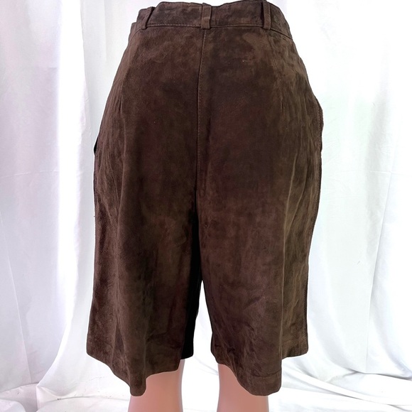 L ‘ OFFICIEL BROWN LEATHER BERMUDA  SHORTS HIGH WAIST SUEDE VINTAGE SHORTS 10 - Picture 6 of 8